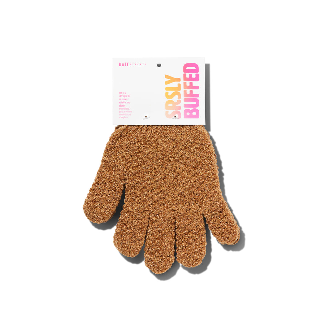 SRSLY Buffed In-Shower Exfoliating Gloves against a white background